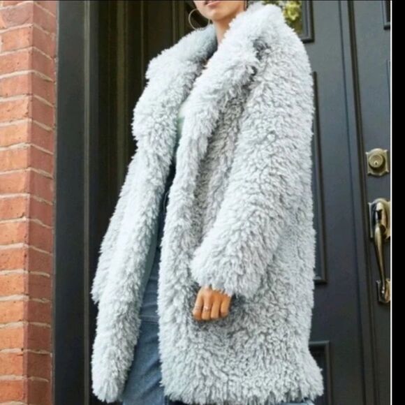 Mid Length Silver Blue Teddy Coat - Picture 2 of 10